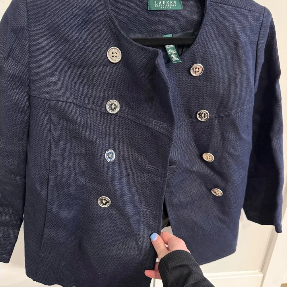 Lauren Ralph Lauren Navy Double-Breasted Linen Jacket (Petite) - Picture 3 of 7